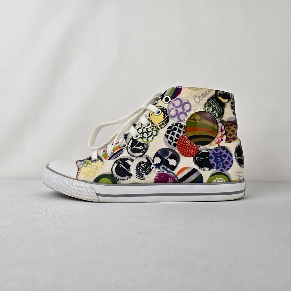 Coach Cardinal High Top Sneakers Multi Logo Print Canvas Lace Up 9